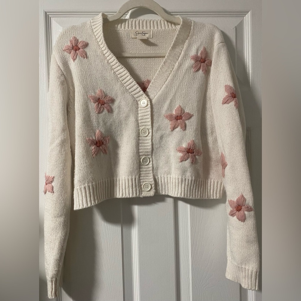 Jessica Simpson Cream Cardigan with Pink Floral Design